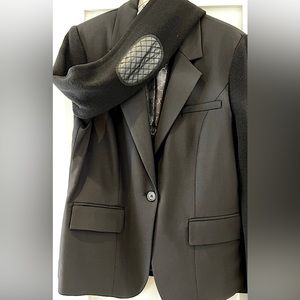 Classic blazer Black -PINK TARTAN  virgin wool/knit sleeve one button  NWOT